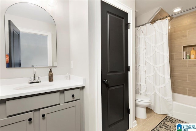 4549 Brexton St, Trussville, AL 35173 - full bath featuring vanity, shower / bathtub combination with curtain, recessed lighting, and tile patterned flooring