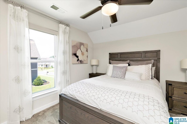 4549 Brexton St, Trussville, AL 35173 - bedroom with light colored carpet, lofted ceiling, and a ceiling fan