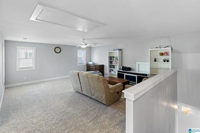 2024 Adams Ridge Dr, Chelsea, AL 35043 - carpeted living area with attic access, healthy amount of natural light, and ceiling fan