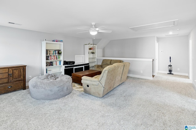 2024 Adams Ridge Dr, Chelsea, AL 35043 - living room featuring attic access, ceiling fan, and carpet