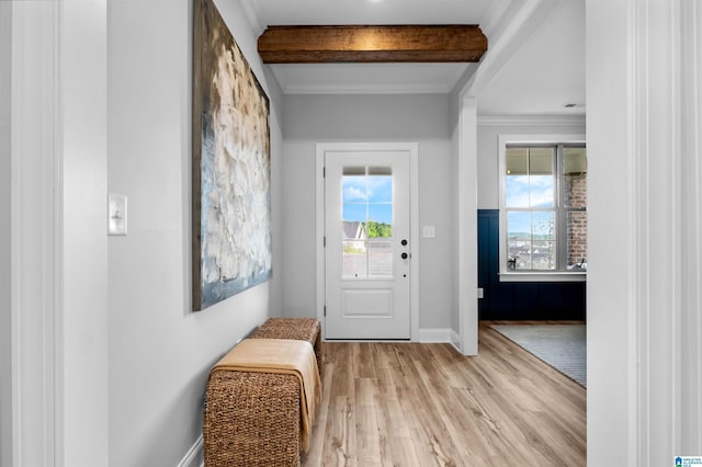 200 Simms Lndg, Pelham, AL 35124 - entryway featuring wood finished floors, plenty of natural light, beam ceiling, and ornamental molding