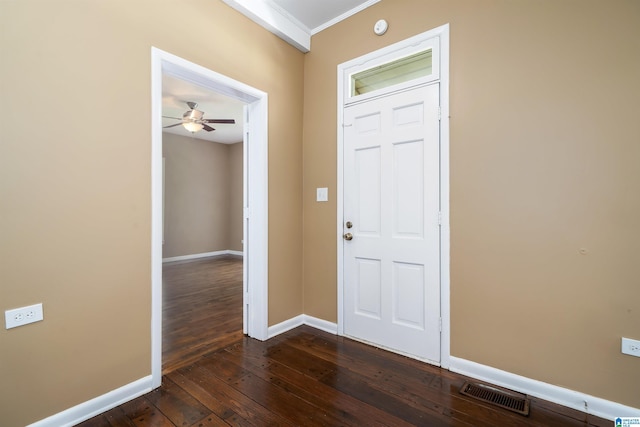 1221 4th Pl, Pleasant Grove, AL 35023 - foyer with dark wood-style flooring, ornamental molding, and ceiling fan