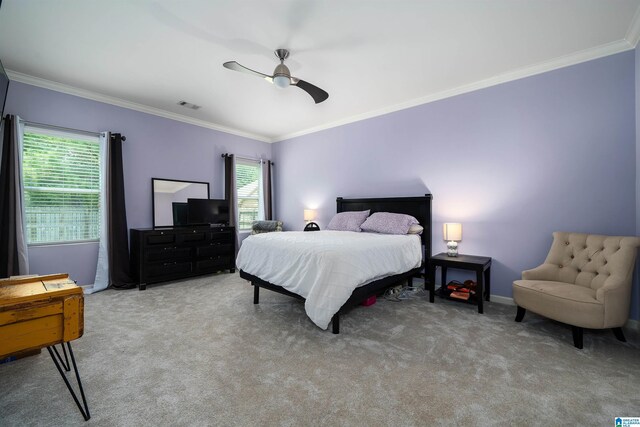4490 Brookshire Cir, Bessemer, AL 35022 - bedroom with ornamental molding, carpet, and ceiling fan