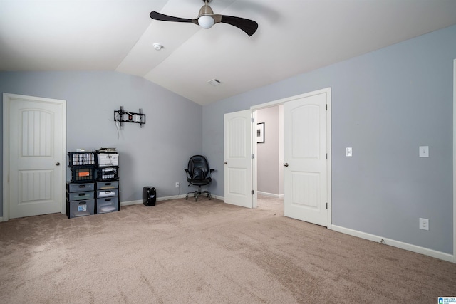 4490 Brookshire Cir, Bessemer, AL 35022 - interior space with a ceiling fan, lofted ceiling, and carpet floors