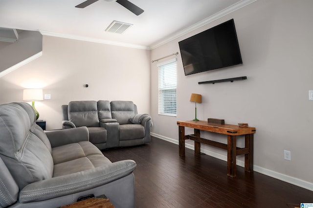 4490 Brookshire Cir, Bessemer, AL 35022 - living room featuring ceiling fan, wood-type flooring, and ornamental molding