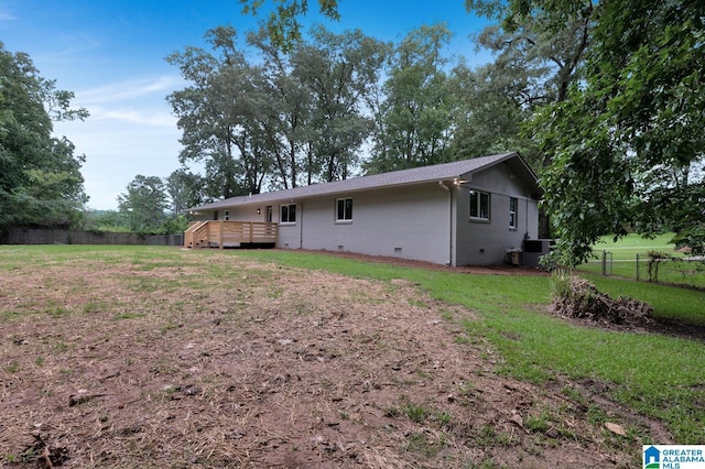 7174 Rowan Rd, Leeds, AL 35094 - back of property with crawl space, a deck, and brick siding
