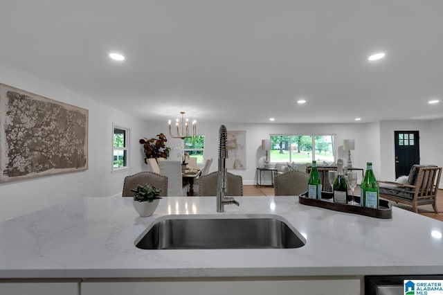 7174 Rowan Rd, Leeds, AL 35094 - kitchen with open floor plan, recessed lighting, and light stone counters