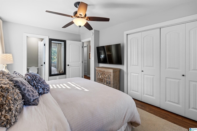 2440 Regent Ln, Hoover, AL 35226 - bedroom with wood finished floors, a closet, and ceiling fan