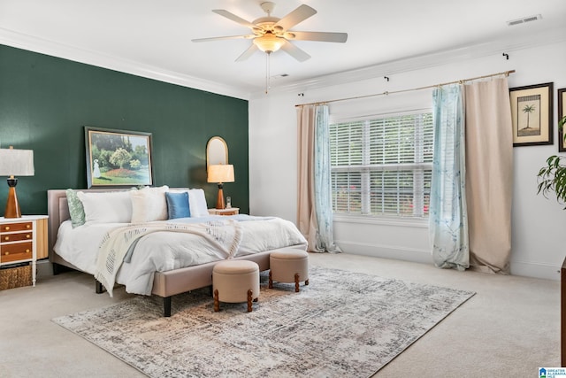 3037 Twelve Stones Rd SE, Owens Cross Roads, AL 35763 - carpeted bedroom featuring ornamental molding and a ceiling fan