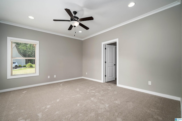 5181 Cruise St, Trussville, AL 35173 - carpeted spare room featuring crown molding, recessed lighting, and ceiling fan