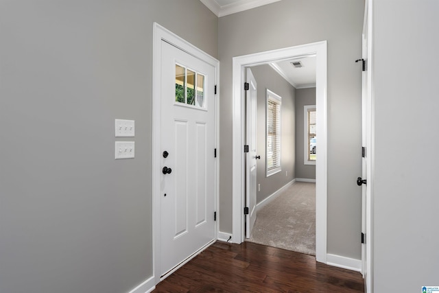 5181 Cruise St, Trussville, AL 35173 - foyer featuring crown molding and dark wood-style flooring