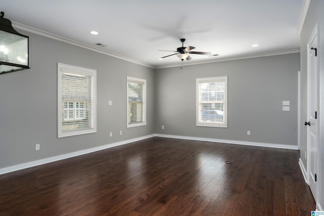 5181 Cruise St, Trussville, AL 35173 - empty room with ceiling fan, crown molding, dark wood-style floors, and recessed lighting