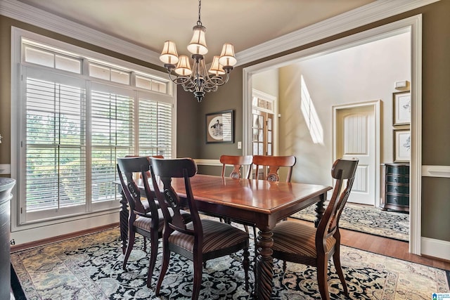 163 River Valley Rd, Helena, AL 35080 - dining space featuring a chandelier, plenty of natural light, wood finished floors, and crown molding