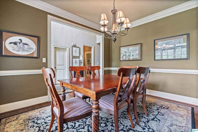 163 River Valley Rd, Helena, AL 35080 - dining space with a chandelier, ornamental molding, and wood finished floors