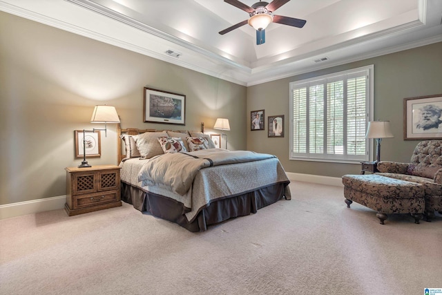 163 River Valley Rd, Helena, AL 35080 - bedroom featuring a raised ceiling, carpet flooring, crown molding, and ceiling fan