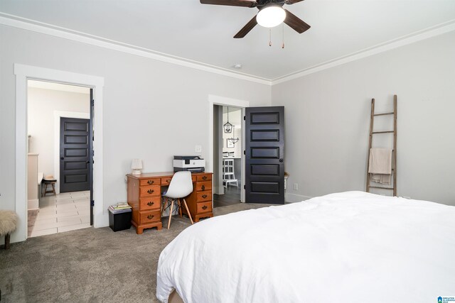 4945 Natalie Way, Trussville, AL 35173 - carpeted bedroom with ornamental molding, a ceiling fan, and tile patterned flooring