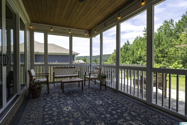 4945 Natalie Way, Trussville, AL 35173 - sunroom with wooden ceiling and rail lighting