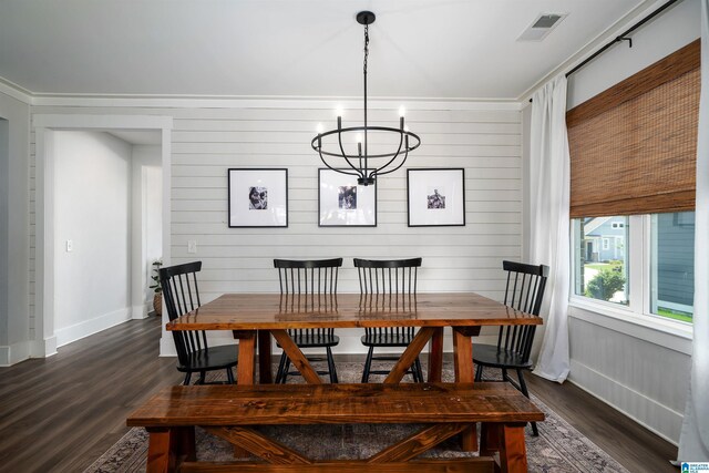 4945 Natalie Way, Trussville, AL 35173 - dining space featuring dark wood-style floors, a chandelier, and ornamental molding