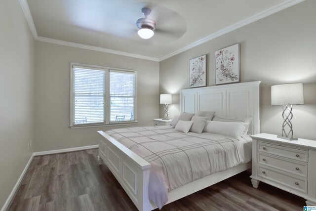 1186 Inverness Cove Way, Hoover, AL 35242 - bedroom with ornamental molding, dark wood-style flooring, and a ceiling fan