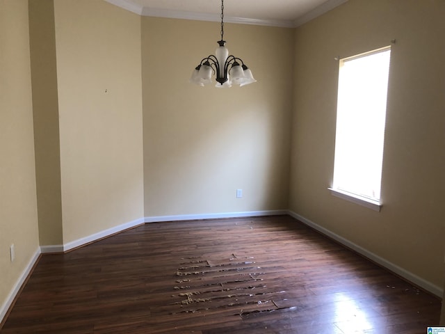 155 Highview Cv, Pelham, AL 35124 - spare room with a chandelier, crown molding, and dark wood-style flooring