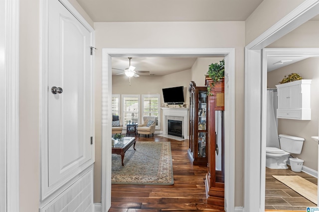 417 Rock View Trl, Maylene, AL 35114 - hall with dark wood-type flooring and baseboards