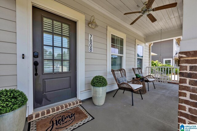 7808 Jayden Dr, Trussville, AL 35173 - property entrance featuring covered porch and a ceiling fan