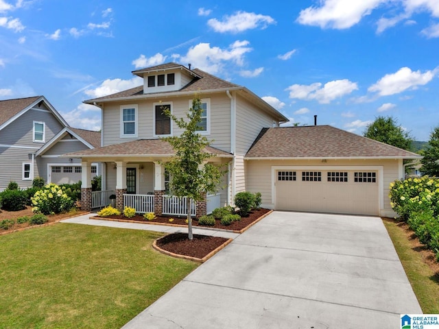 7808 Jayden Dr, Trussville, AL 35173 - view of front of home with a garage, a porch, concrete driveway, a front yard, and a shingled roof