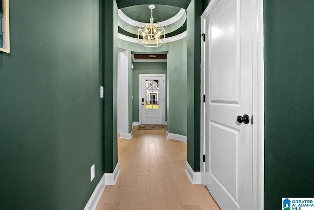 500 Simms Lndg, Pelham, AL 35124 - hallway featuring a chandelier and light wood finished floors
