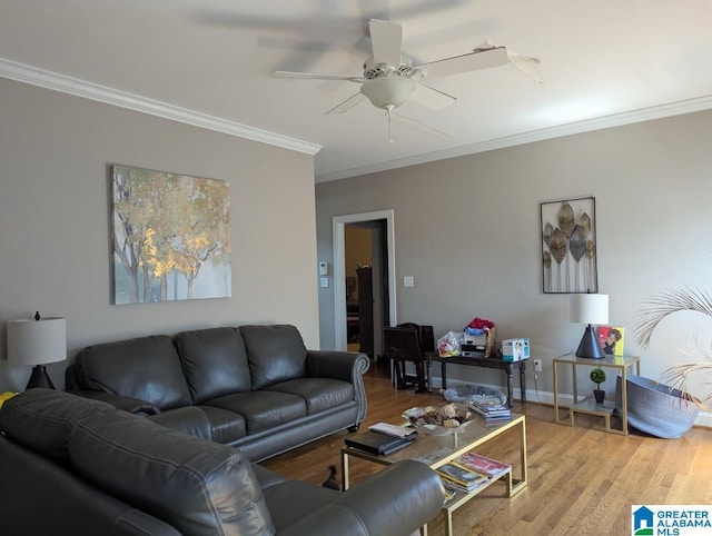 100 Emily Cir, Birmingham, AL 35242 - living room featuring ornamental molding, wood finished floors, and a ceiling fan