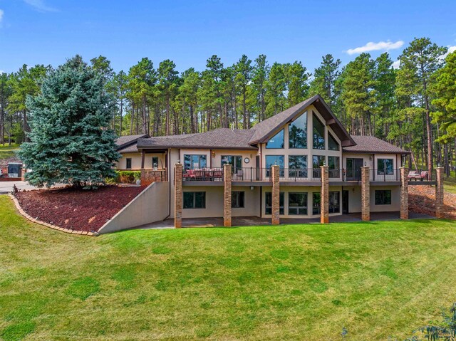 rear view of house featuring a patio area and a yard