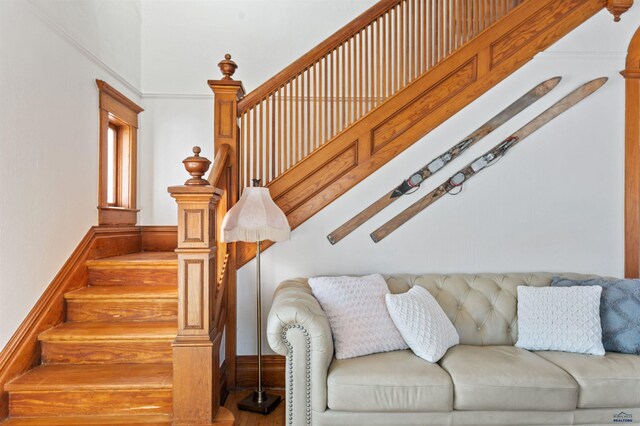 735 8th, Spearfish, SD 57783 - stairway featuring hardwood / wood-style floors