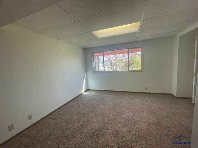 spare room with carpet floors and a paneled ceiling