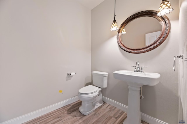 bathroom with hardwood / wood-style floors and toilet