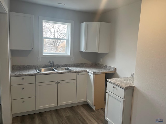 kitchen featuring white cabinetry, sink, and dark wood-type flooring