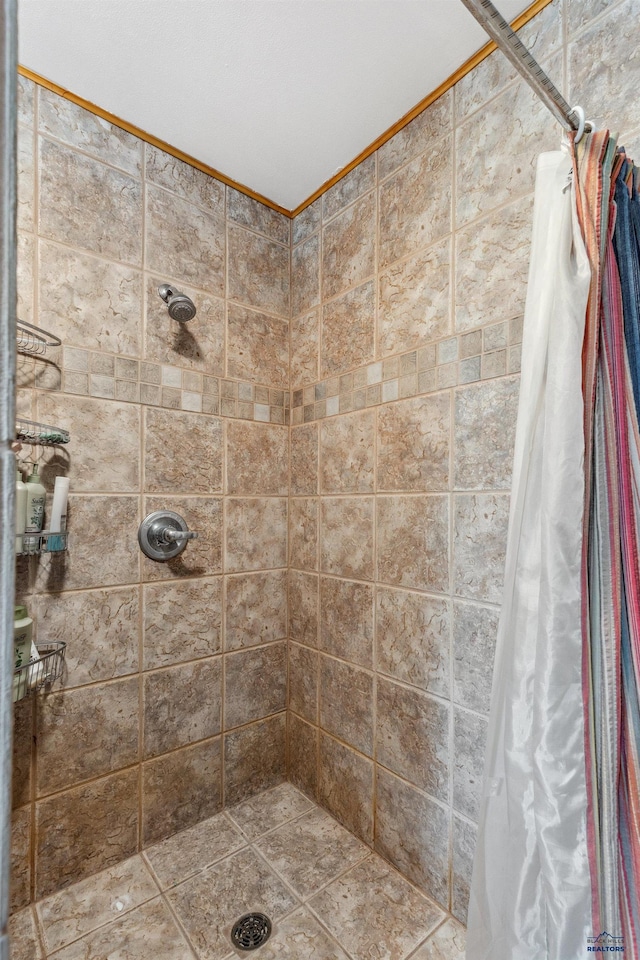 bathroom with a shower with curtain