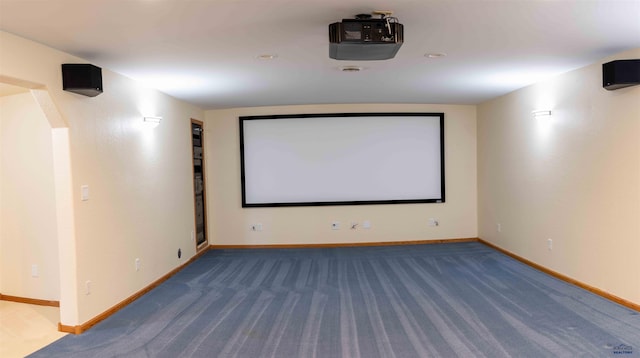 home theater with carpet flooring