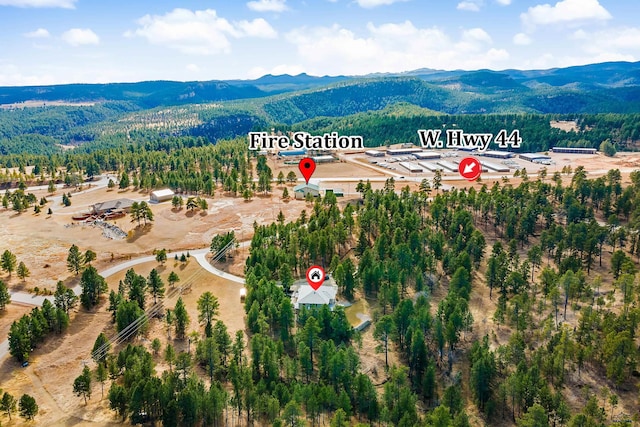 birds eye view of property with a mountain view