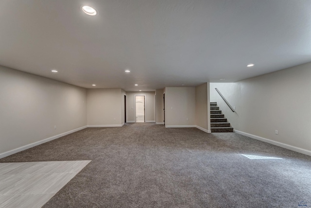 basement with light carpet