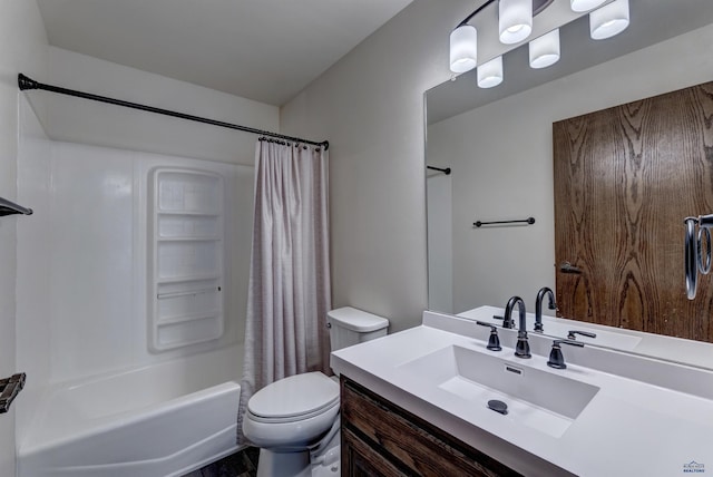 full bathroom with vanity, toilet, and shower / bath combo