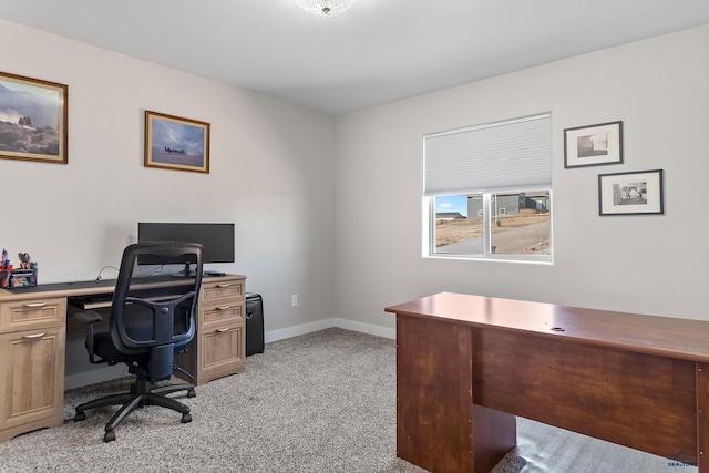 office area featuring light colored carpet