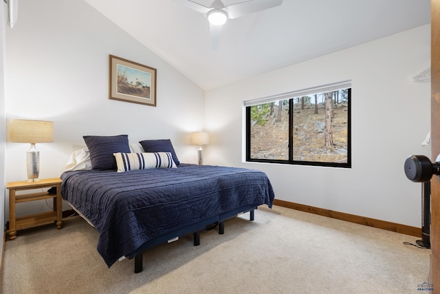 23974 Thompson Dr, Hill City, SD 57745 - carpeted bedroom featuring vaulted ceiling and ceiling fan
