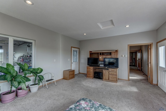 11845 N Haines Ave, Rapid City, SD 57701 - living area with light carpet, attic access, baseboards, and recessed lighting