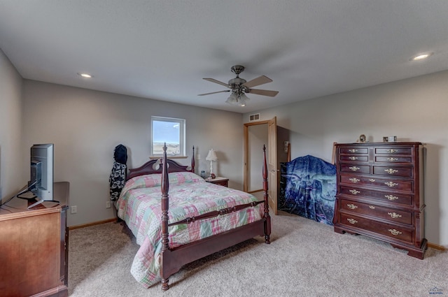 11845 N Haines Ave, Rapid City, SD 57701 - bedroom with visible vents, baseboards, ceiling fan, carpet, and recessed lighting