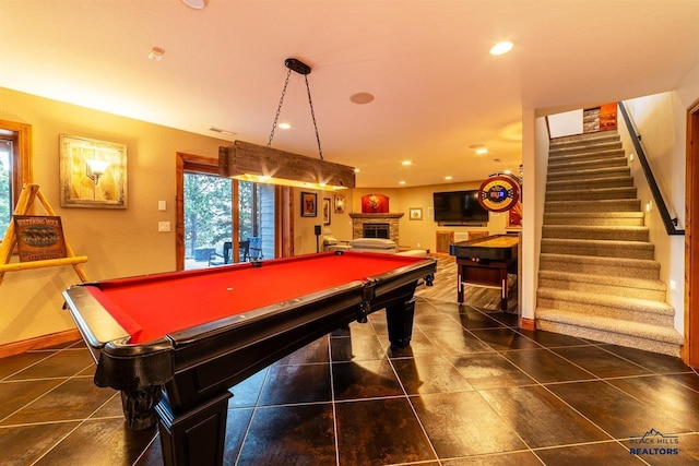 playroom featuring dark tile patterned flooring and billiards