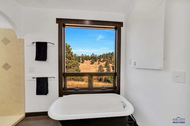 bathroom featuring hardwood / wood-style flooring and a bathing tub