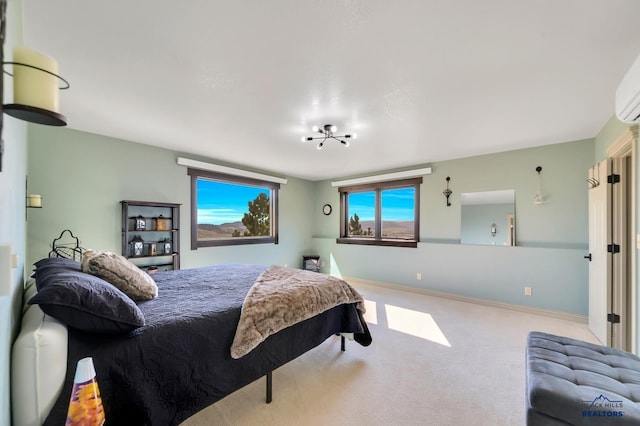 bedroom featuring light carpet