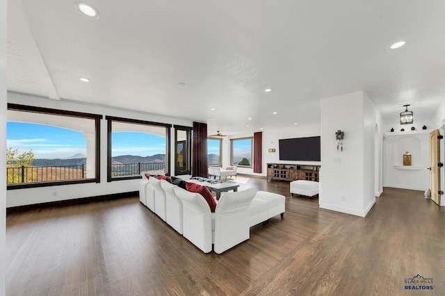 living room with dark wood-type flooring