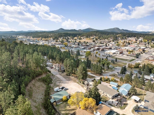 drone / aerial view with a mountain view