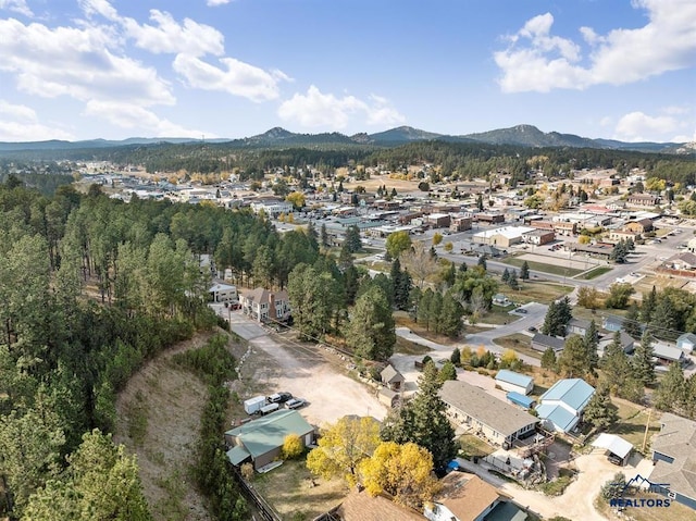 birds eye view of property with a residential view and a mountain view