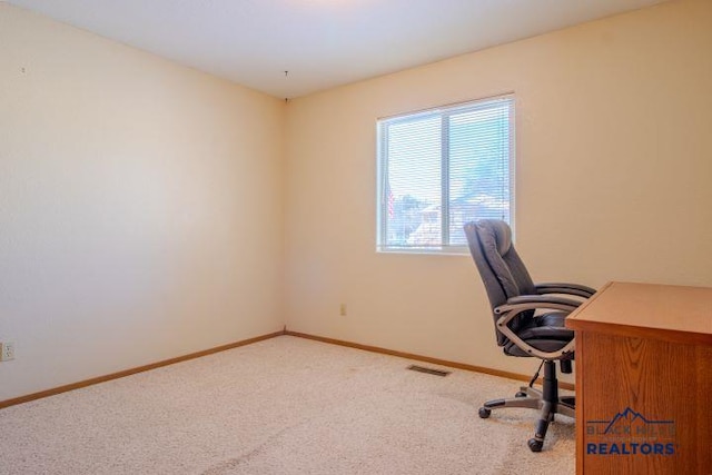 unfurnished office with light colored carpet